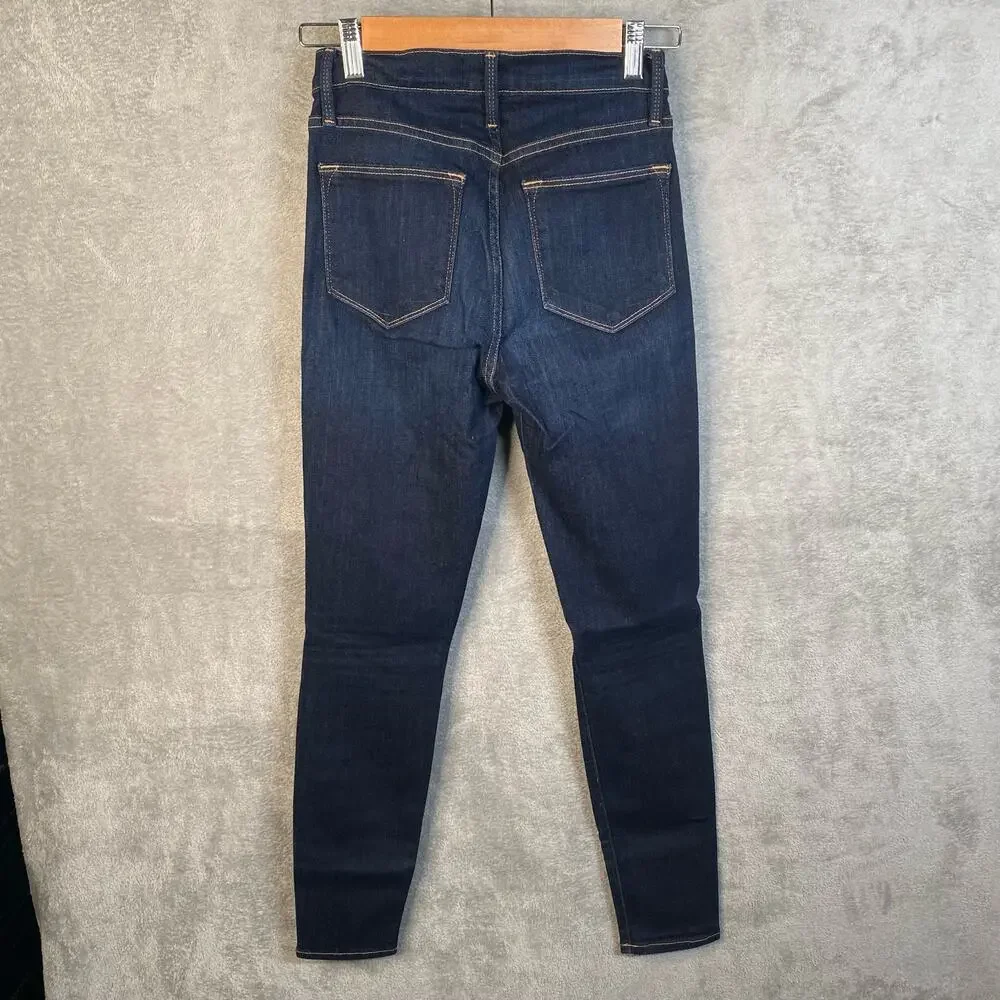Frame Denim Jeans Women Size 25 Le High Skinny Crop Dark Blue Denim Stretch - Picture 2 of 14